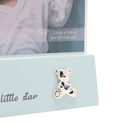 Teddy bear charm on light blue block photo frame front