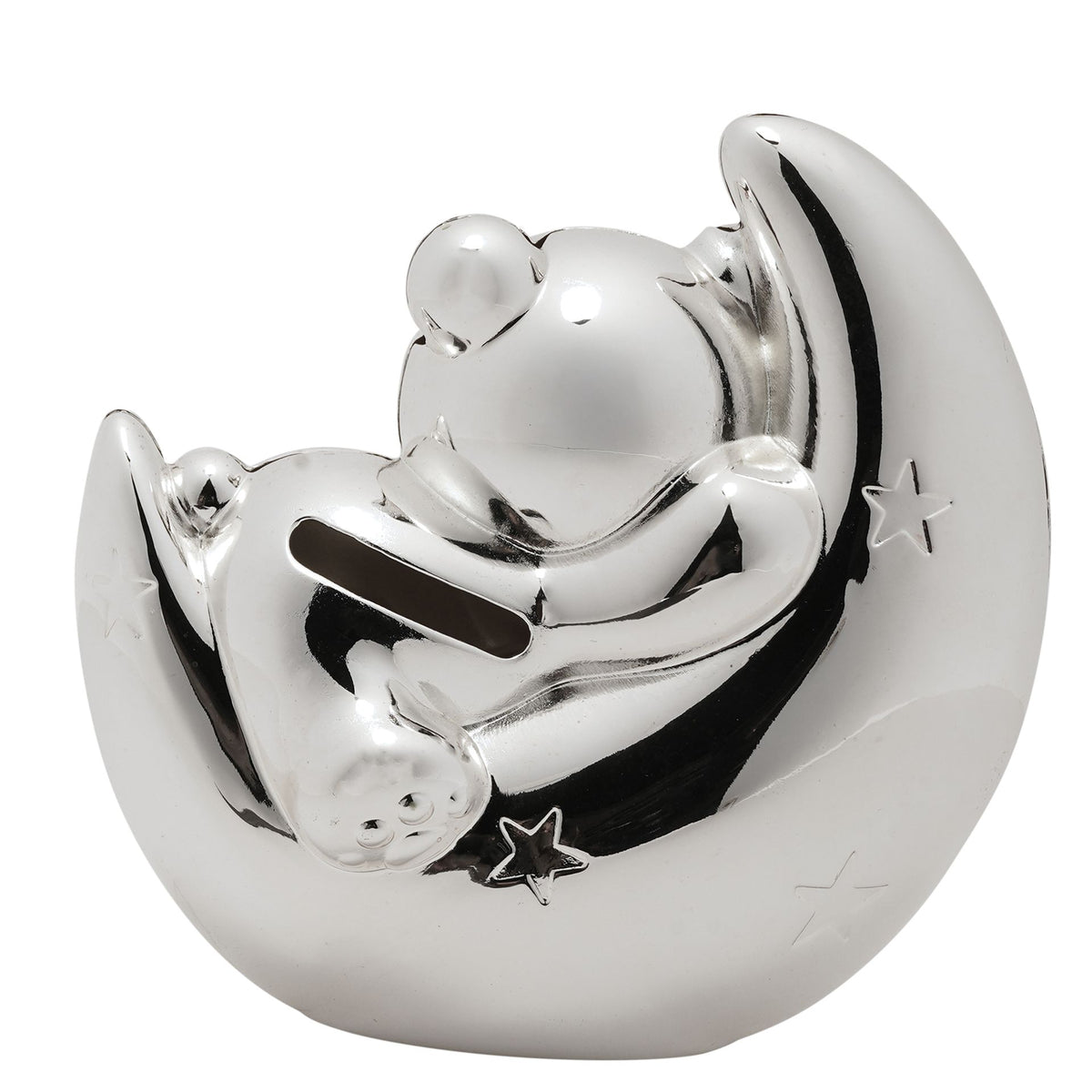 Bambino Silver Plated Money Box - Bear & Moon