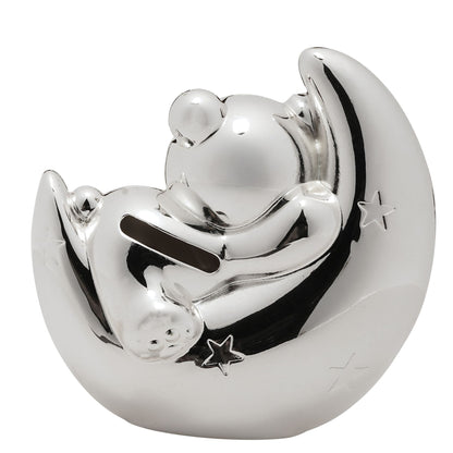 Bambino Silver Plated Money Box - Bear & Moon