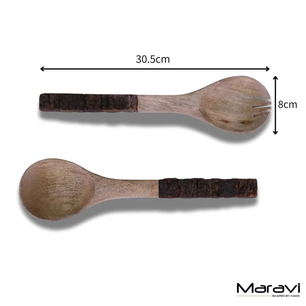 Mango Woodn Salad Servers Bark Handle