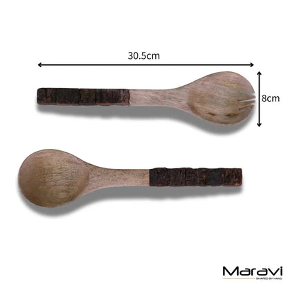 Mango Woodn Salad Servers Bark Handle
