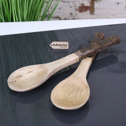 Mango Woodn Salad Servers Bark Handle