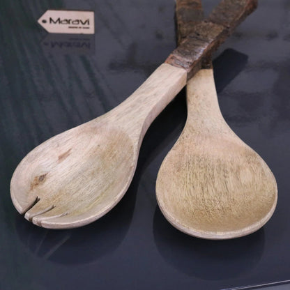 Mango Woodn Salad Servers Bark Handle