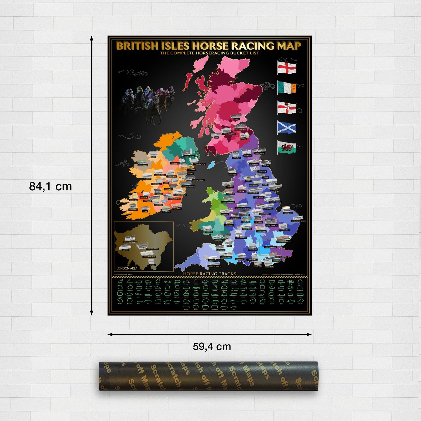 British Isles Horse Racing Scratch-Off Map, 86 Tracks