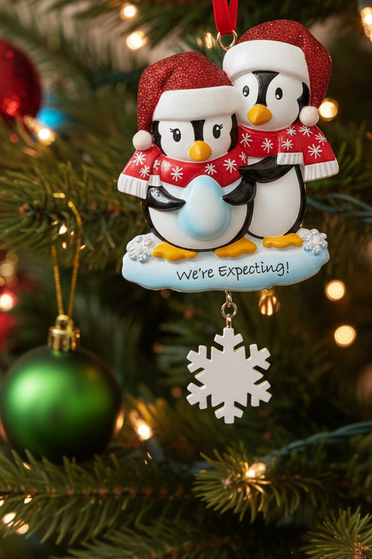 We're Expecting Penguin Couple Christmas Ornament