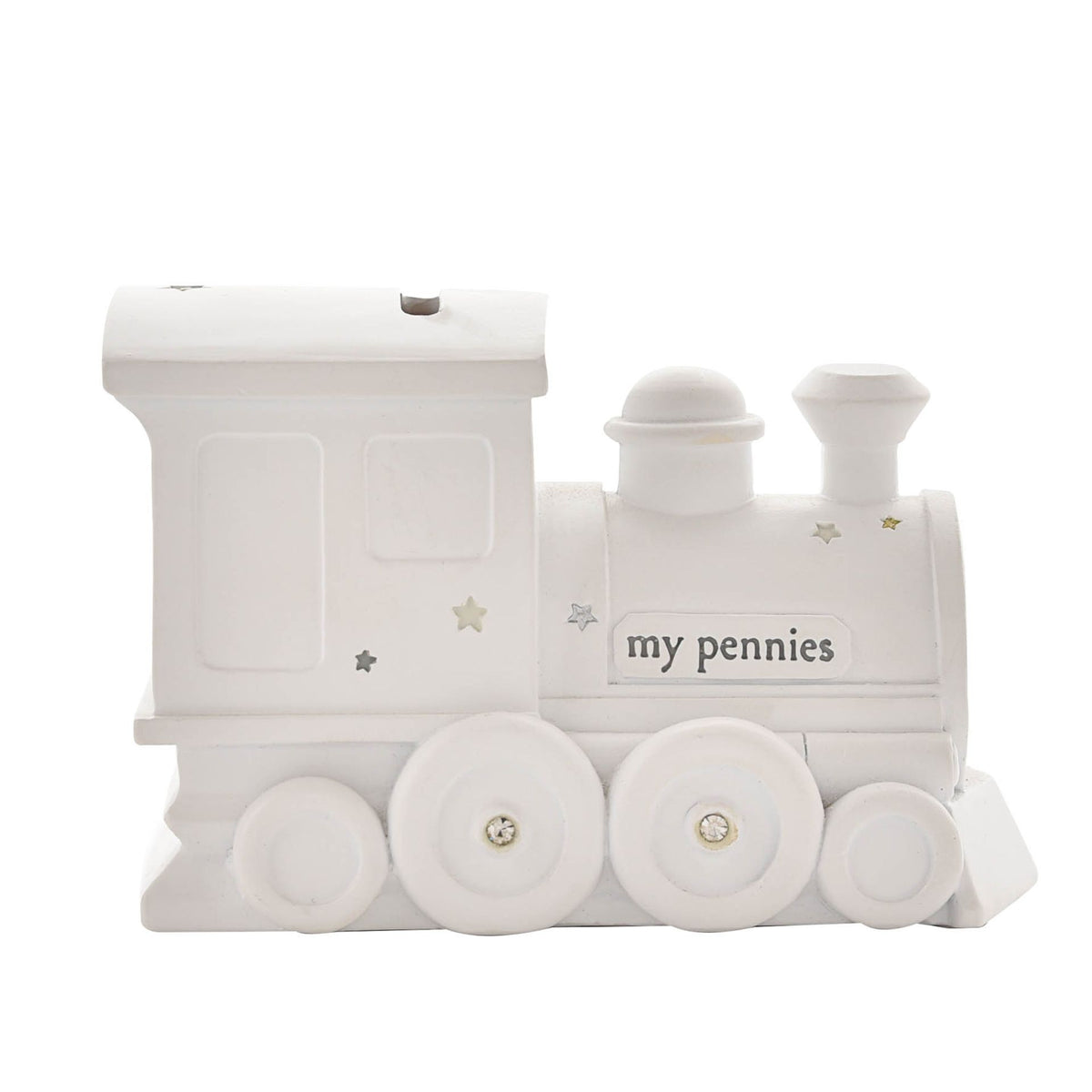 Bambino White Resin Money Box - Train