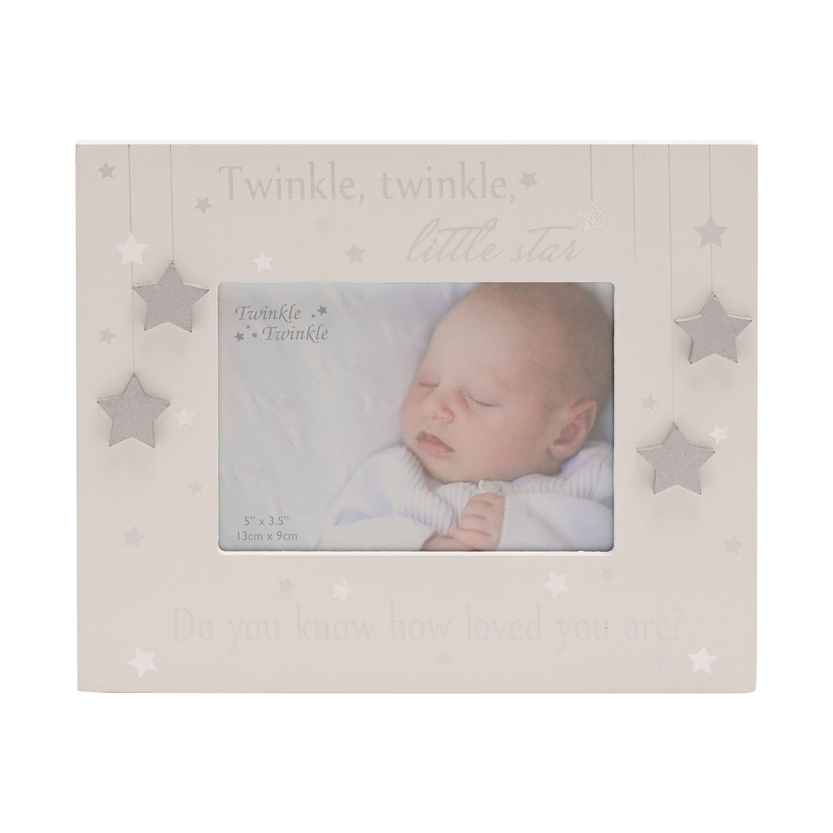 Baby photo frame with star decorations and centered photo window, keepsake gift