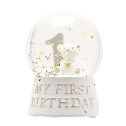 Bambino water ball with bear, star confetti, and “My First Birthday” text