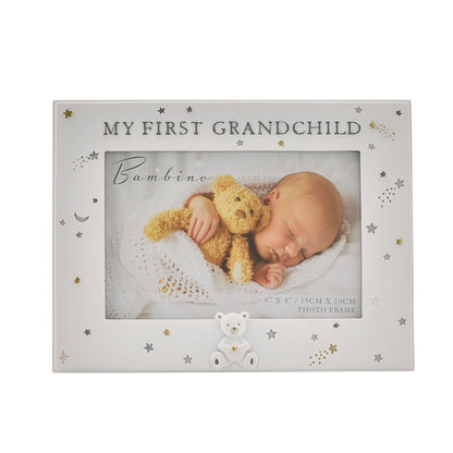 White resin 'My First Grandchild' photo frame with star accents and teddy charm
