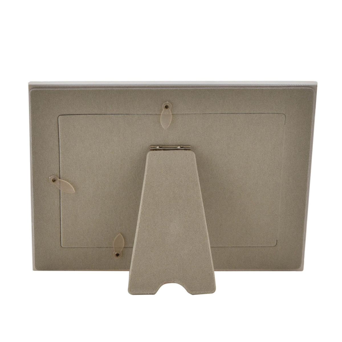 Light gray resin photo frame back with easel stand and hanging loop