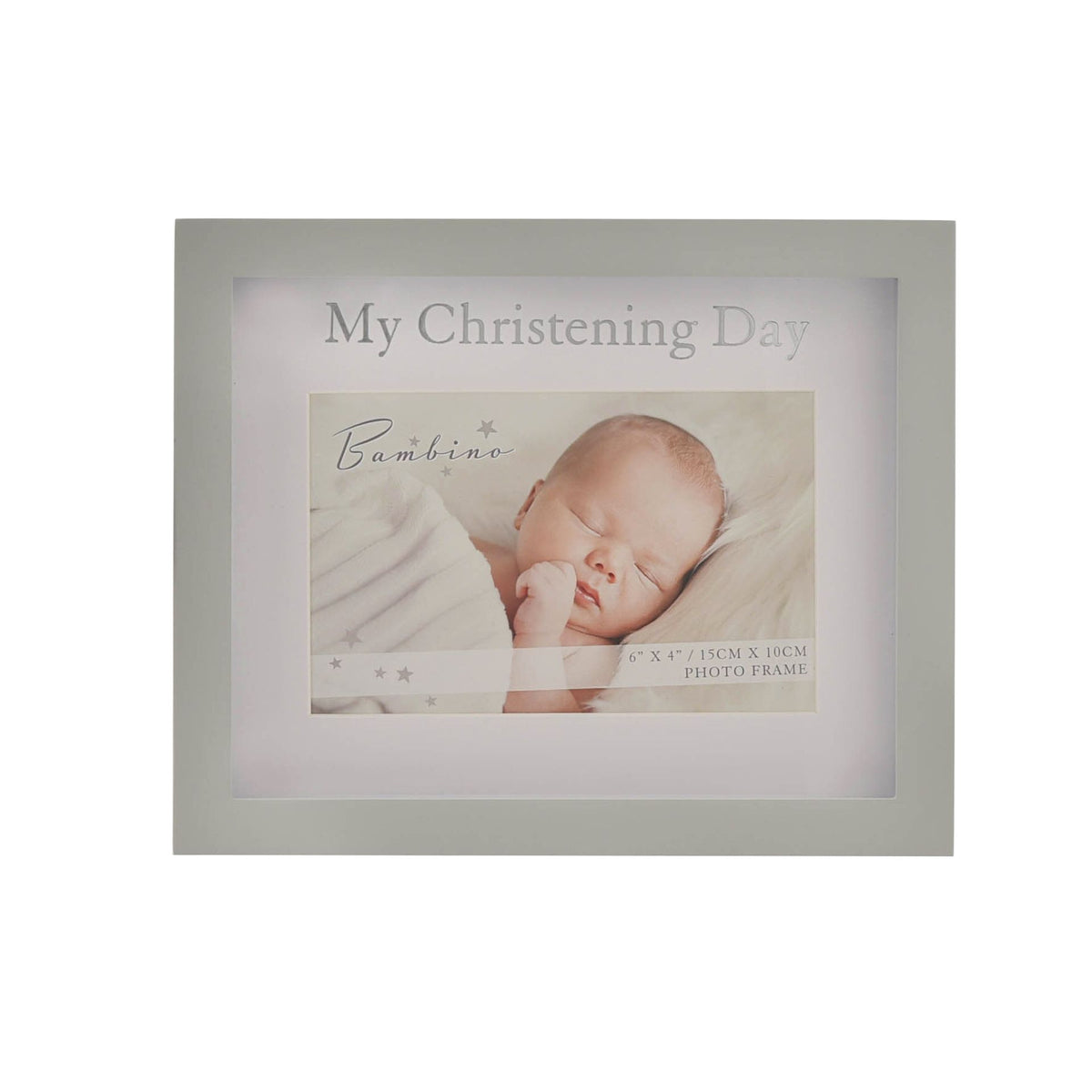 Christening photo frame featuring “My Christening Day” and a newborn photo