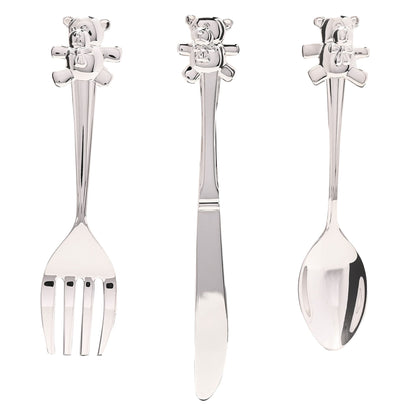 Silverplated Knife, Fork & Spoon Set with Teddy Tops *(96/24)