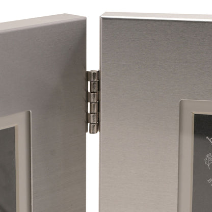 Aluminium photo frame hinge with clasp and metal hardware on folded frame