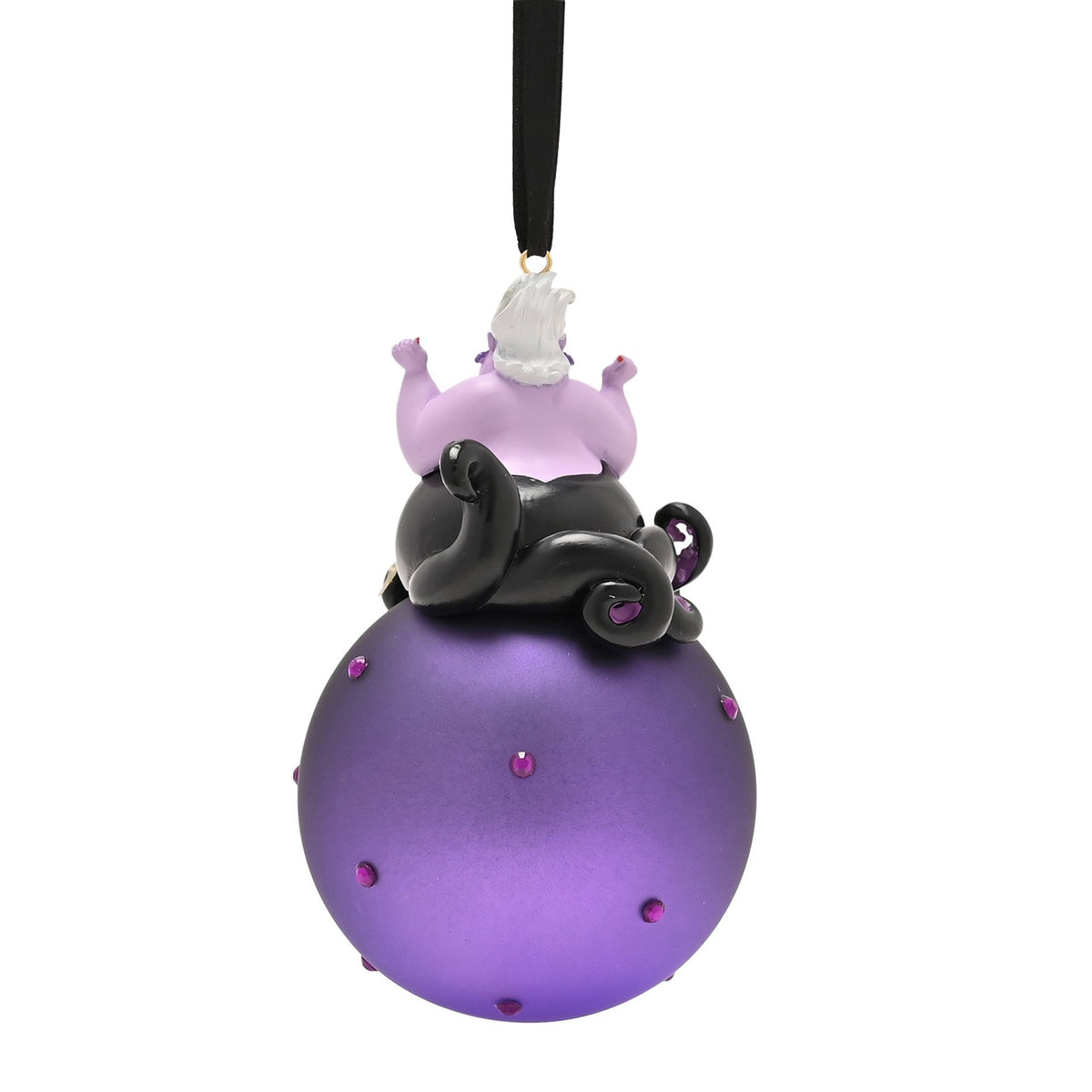 Purple Ursula glass bauble with black tentacles and white headpiece, hanging loop