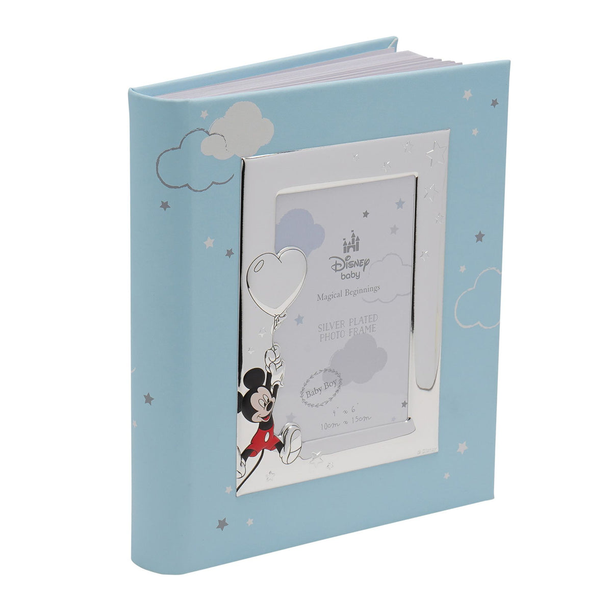 Disney Mickey Mouse With Balloon Silver 999 Plated Album With Frame 8" x 10"