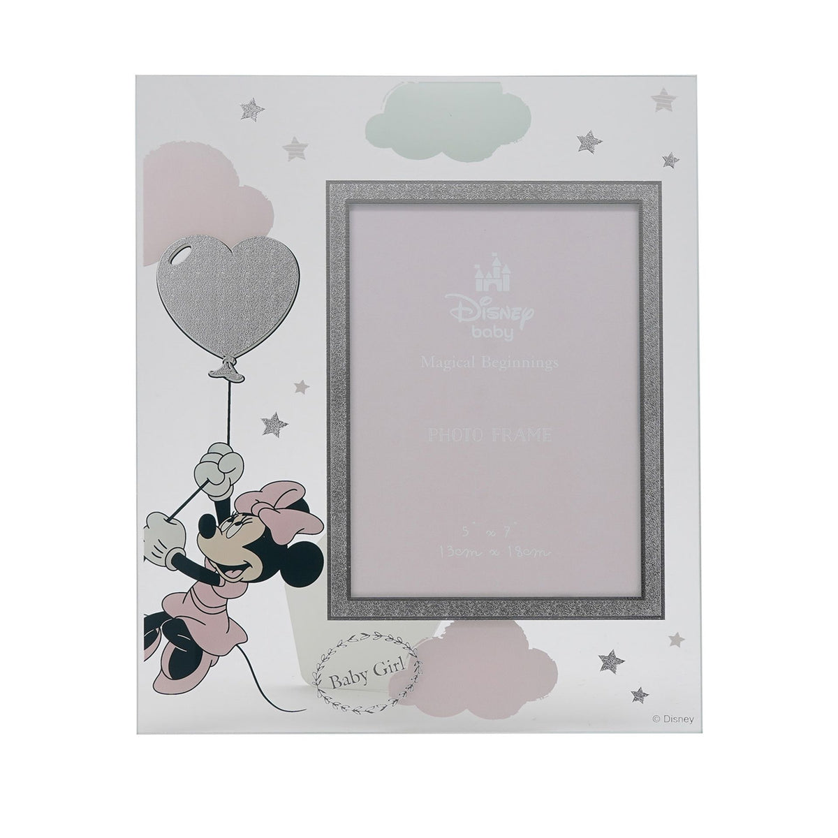 Disney 5" x 7"  Minnie Mouse Real Silver 999 Plated Glass Frame