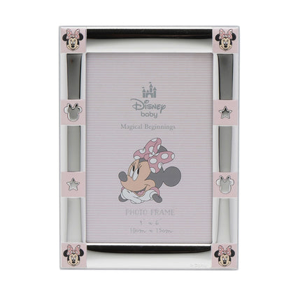 Disney 4" x 6" Minnie Mouse Border Silver 999 Plated Frame With White Wooden Back