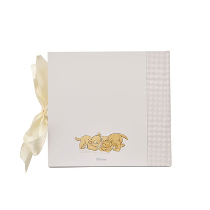 Photo album back cover with small Simba illustration; textured vertical side panel