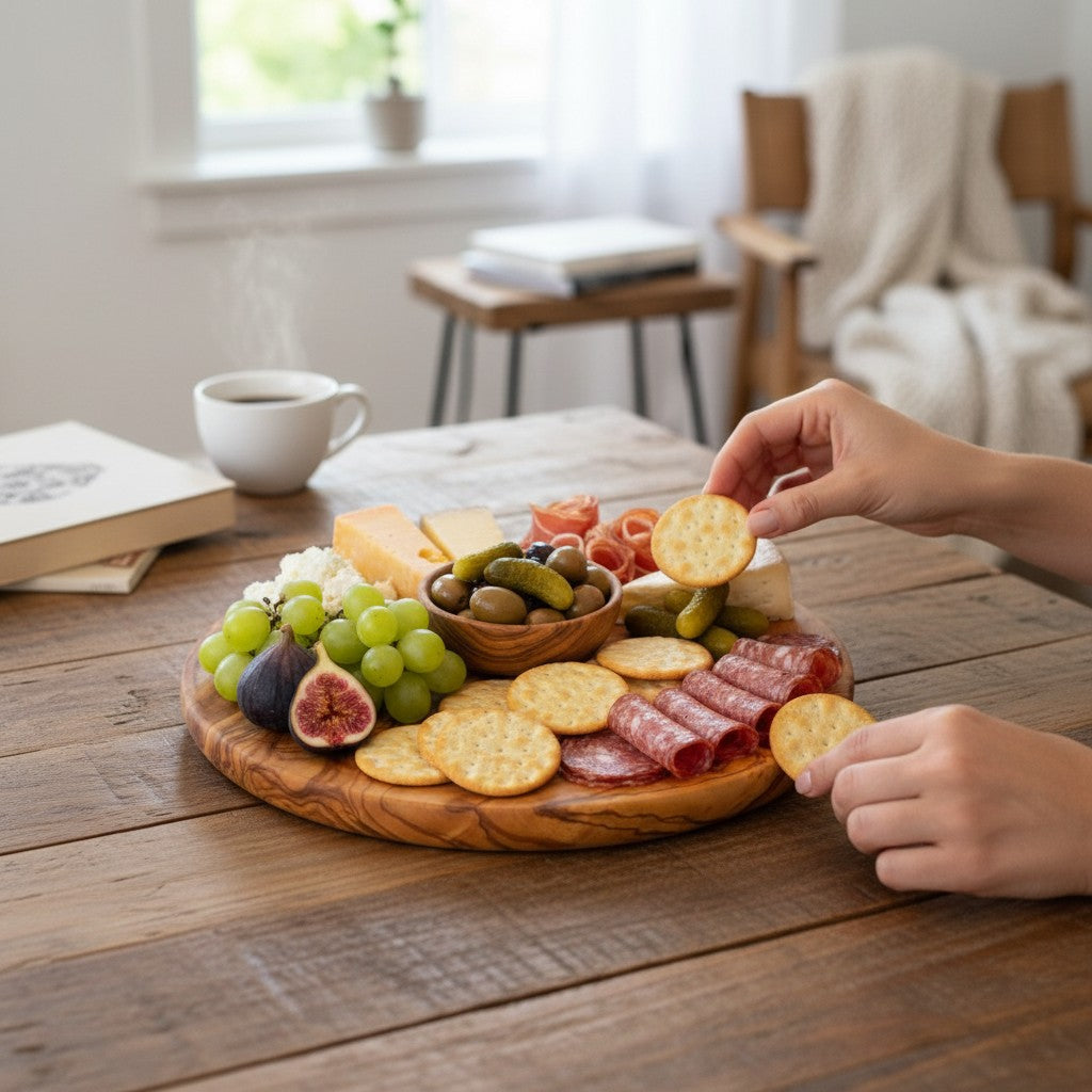 Olive Wood Set of 3 Round Wooden Plates with Round Edge