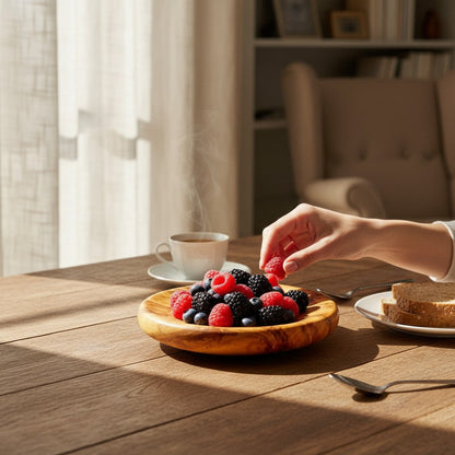 Olive Wood Set of 3 Round Wooden Plates with Round Edge