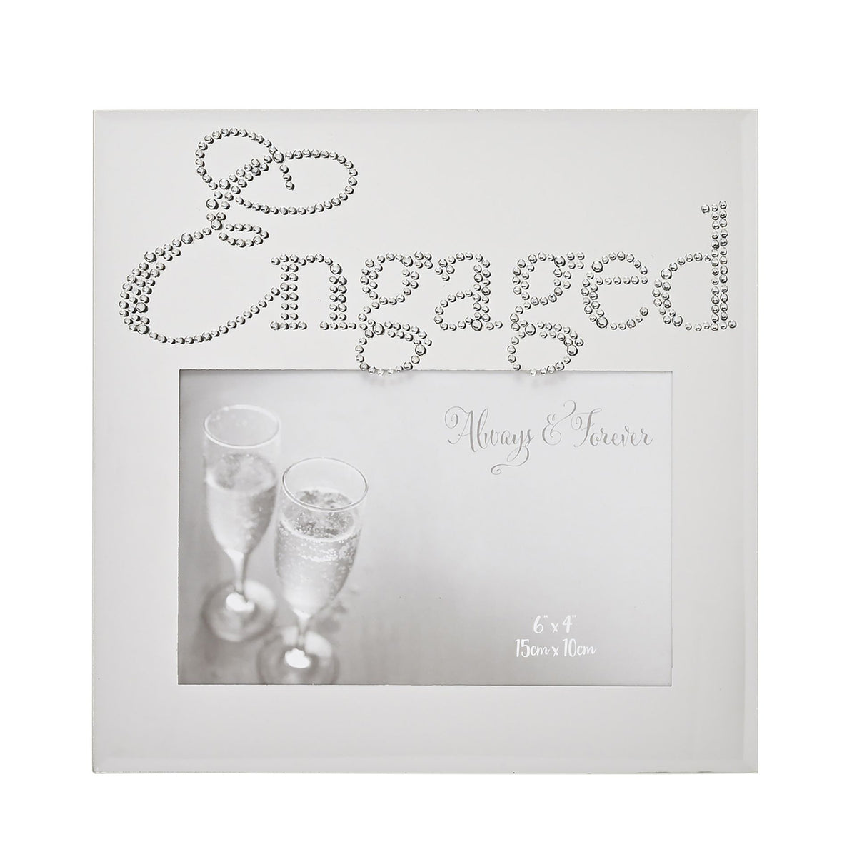 A & F Mirror Glass Photo Frame Crystal Words "Engaged"