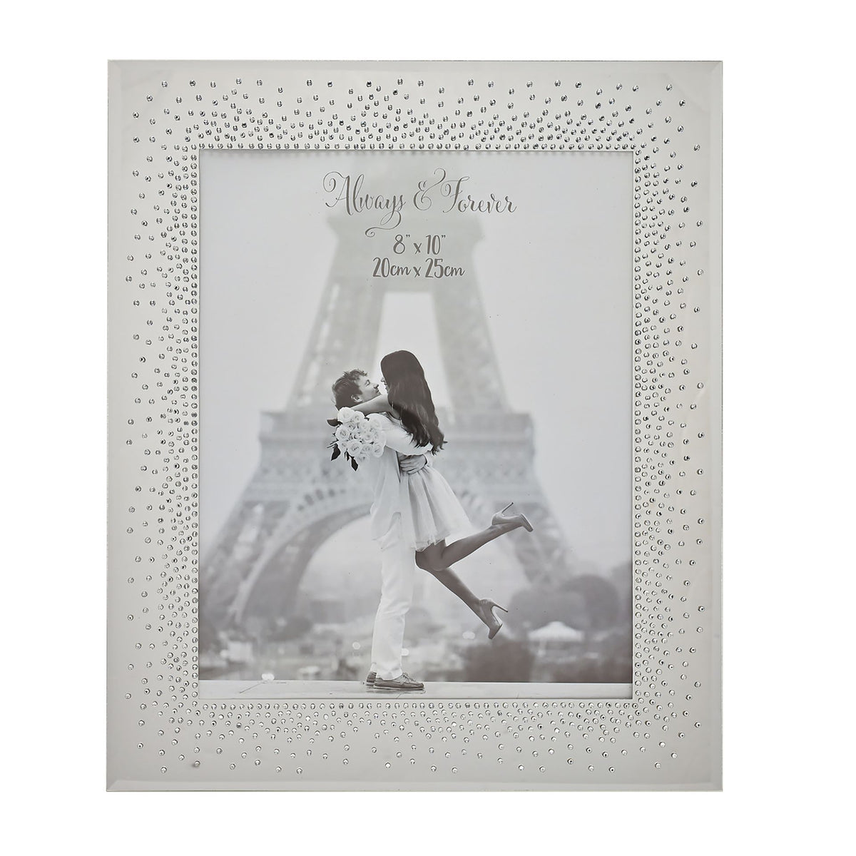Crystal-studded starburst photo mirror frame with 'Always & Forever' and couple image