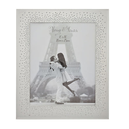 Crystal-studded starburst photo mirror frame with 'Always & Forever' and couple image