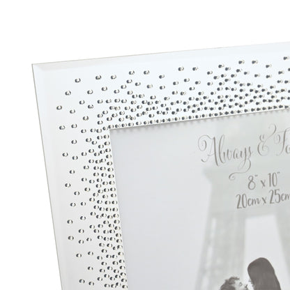 Mirror frame corner with crystal-studded starburst border and 'Always & Forever' text