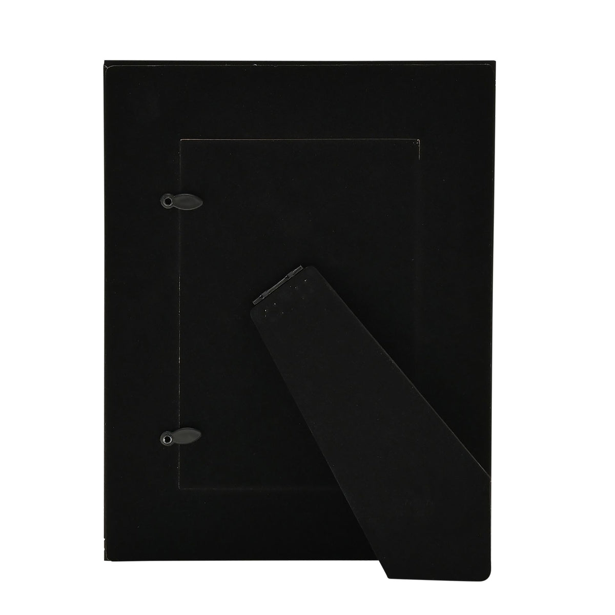 Back of crystal mirror photo frame with black backing and metal hanging tabs