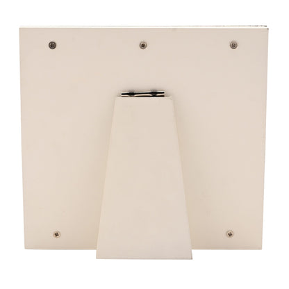 Back of silver-tone Baptism photo frame with wall-mount clip and four screws.