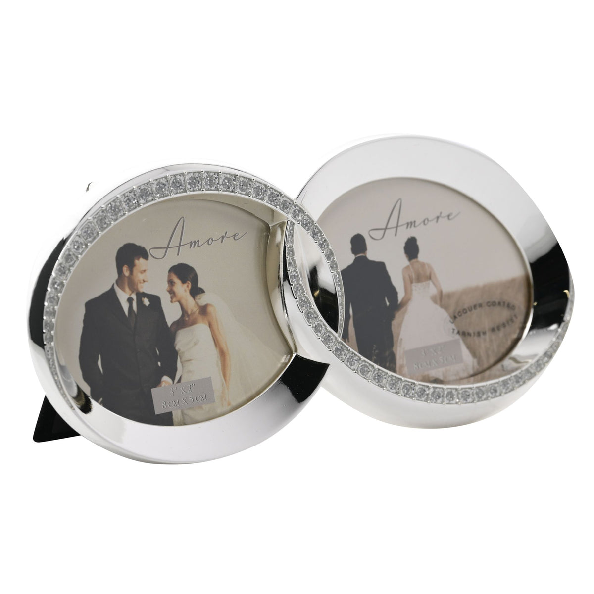 Amore Silverplated Frame with Crystal Double Rings 3" x 2"