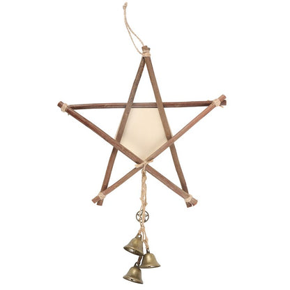 Green Witch Hanging Willow Pentagram with Bells
