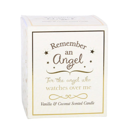 Vanilla & coconut scented candle gift box with 'Remember an Angel' text