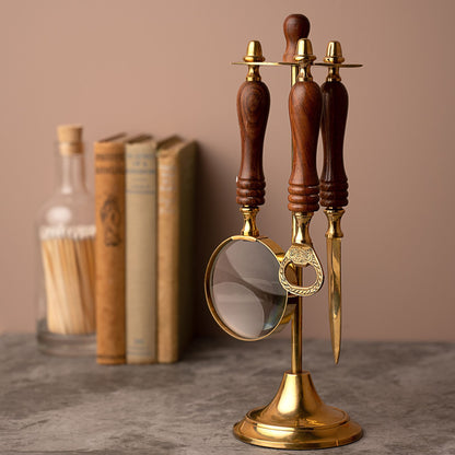 Harvey Makin Magnifying Glass, Letter Opener & Bottle Opener Set on Stand