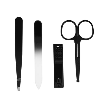 Manicure tool set layout: nail file, nail clippers, tweezers, manicure scissors