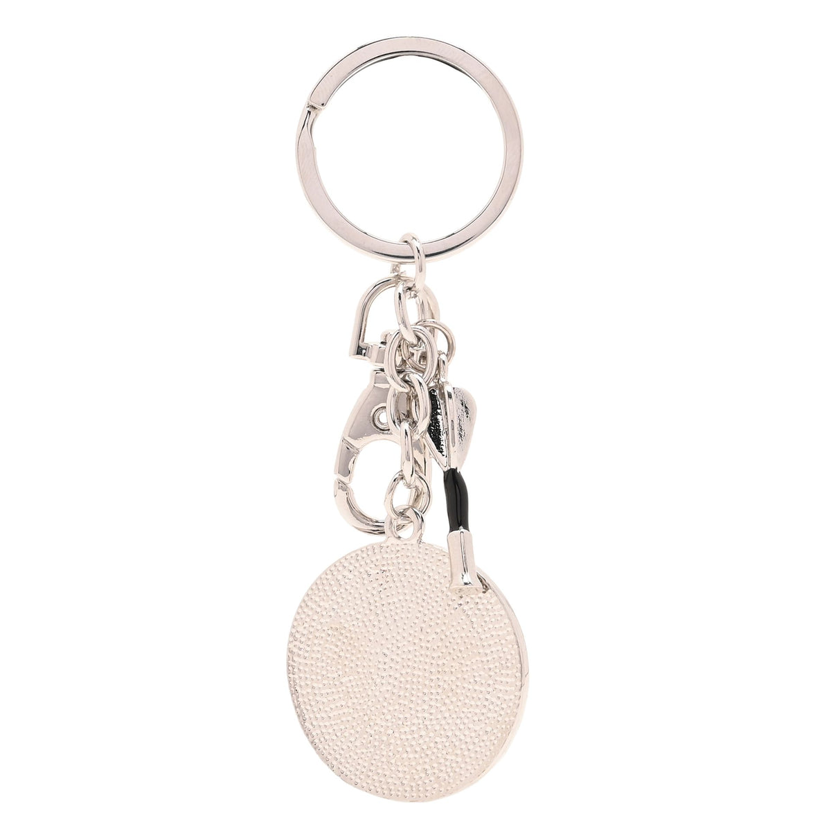 Textured round charm keyring with silver ring and short chain