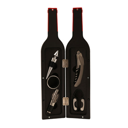 Wine bottle corkscrew set with two black cases and tools, red-edged detailing