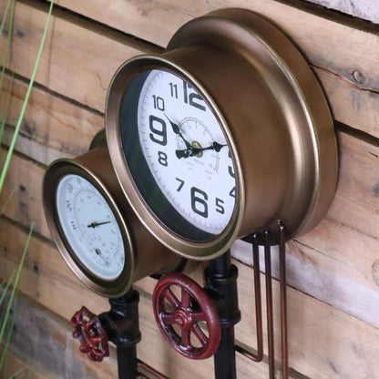 Baded Pipe Industrial Wall Clock and Thermometer