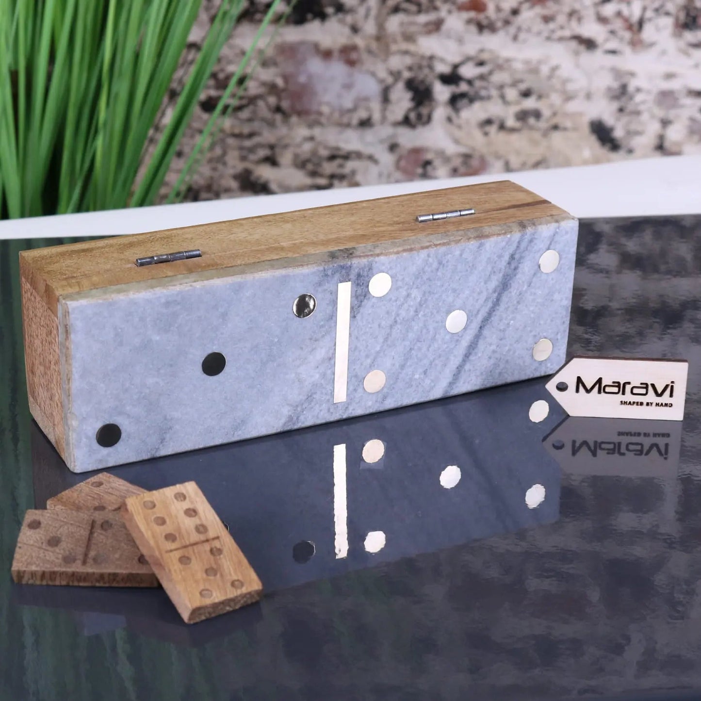 Osian Mango Wood & Marble Luxury Dominoes Set