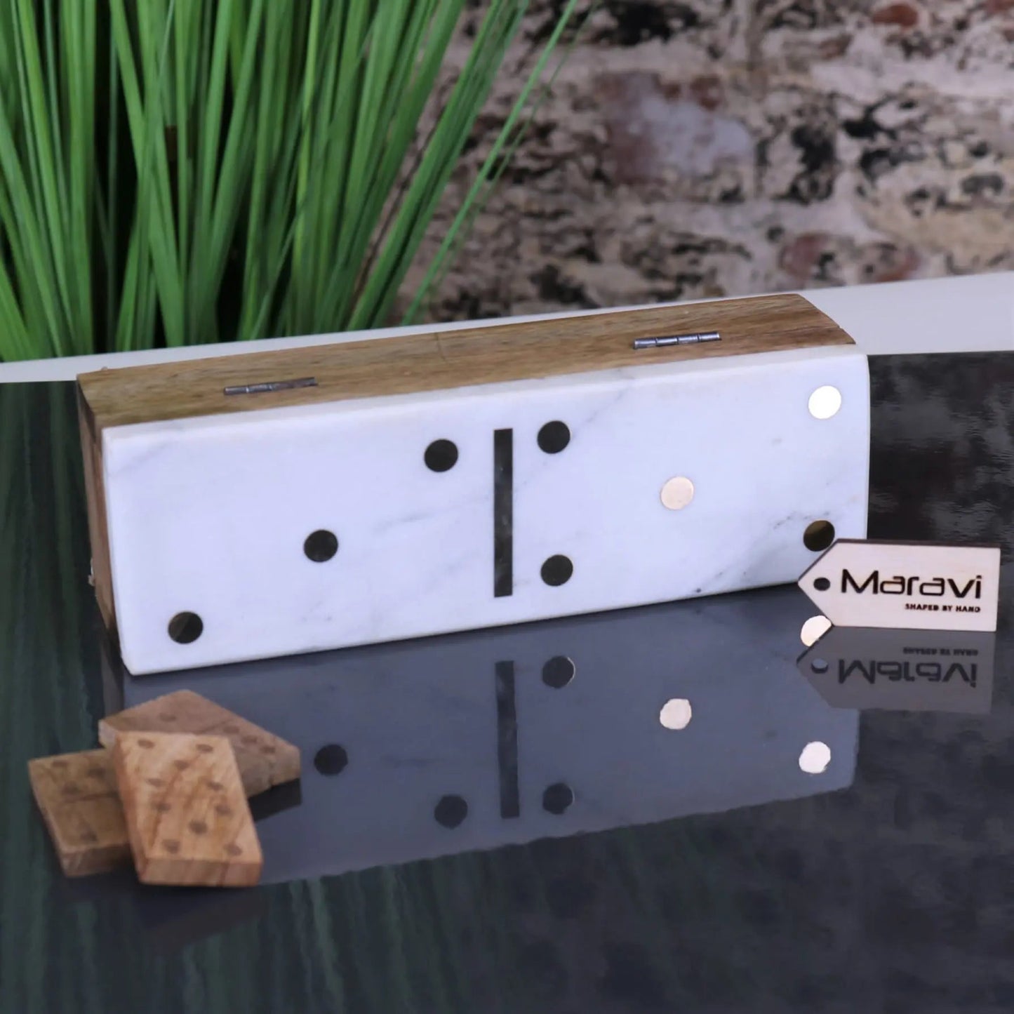 Osian Mango Wood & Marble Luxury Dominoes Set