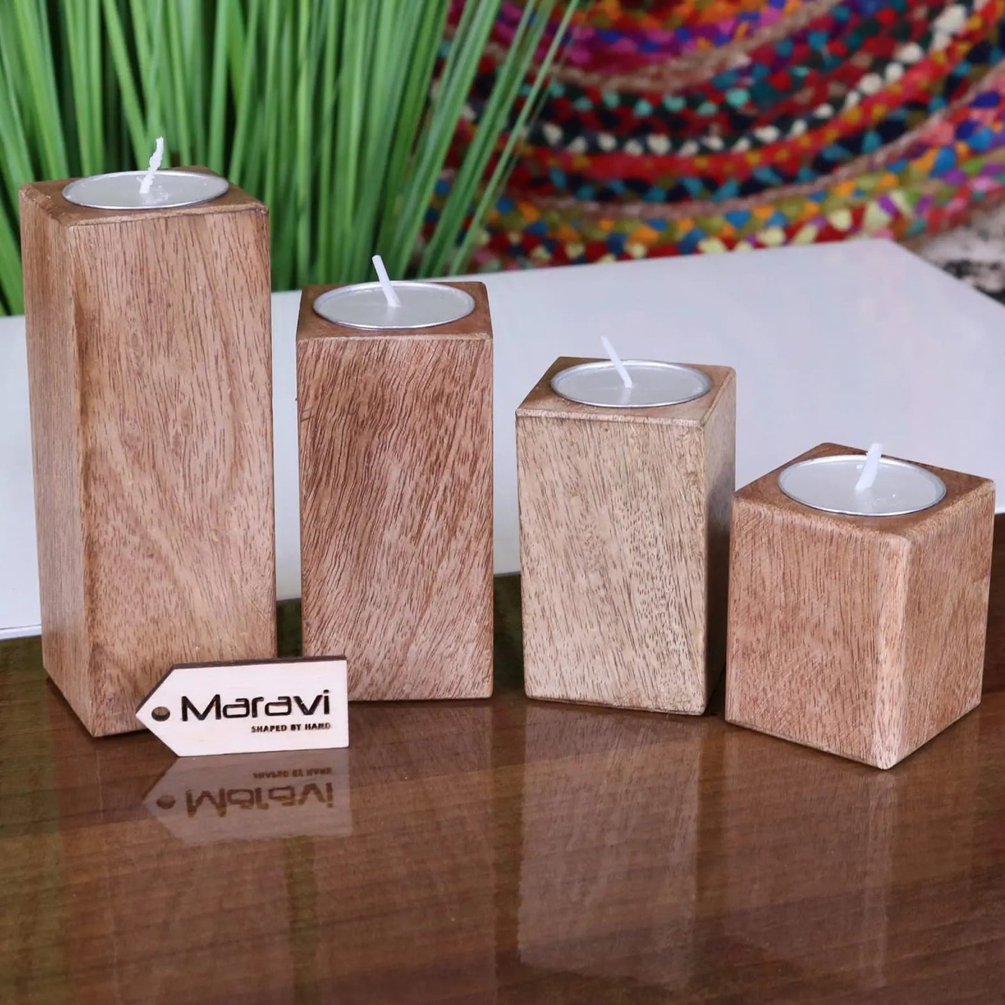 Bure Mango Wood Tea Light Holders ~ Set of 4