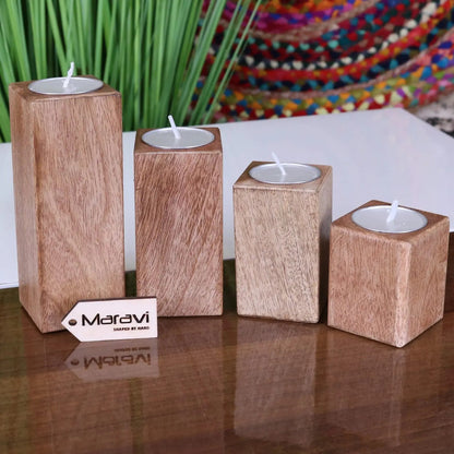 Bure Mango Wood Tea Light Holders ~ Set of 4