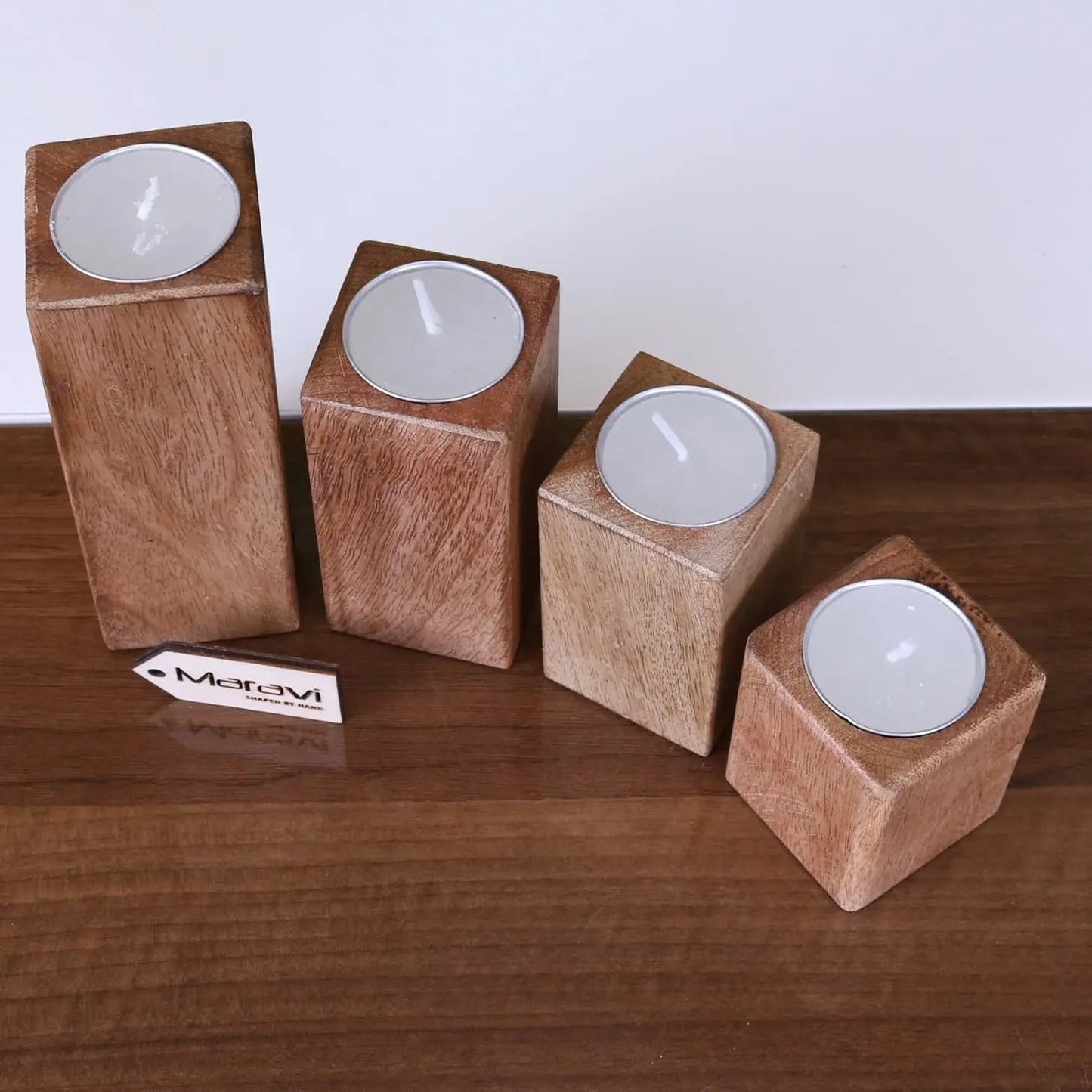 Bure Mango Wood Tea Light Holders ~ Set of 4