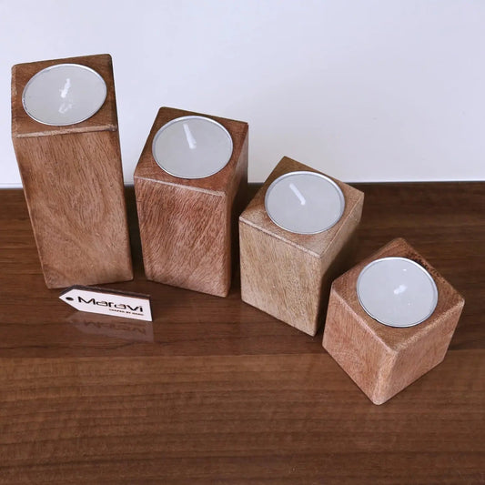 Bure Mango Wood Tea Light Holders ~ Set of 4