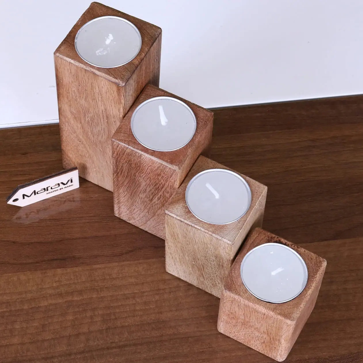 Bure Mango Wood Tea Light Holders ~ Set of 4