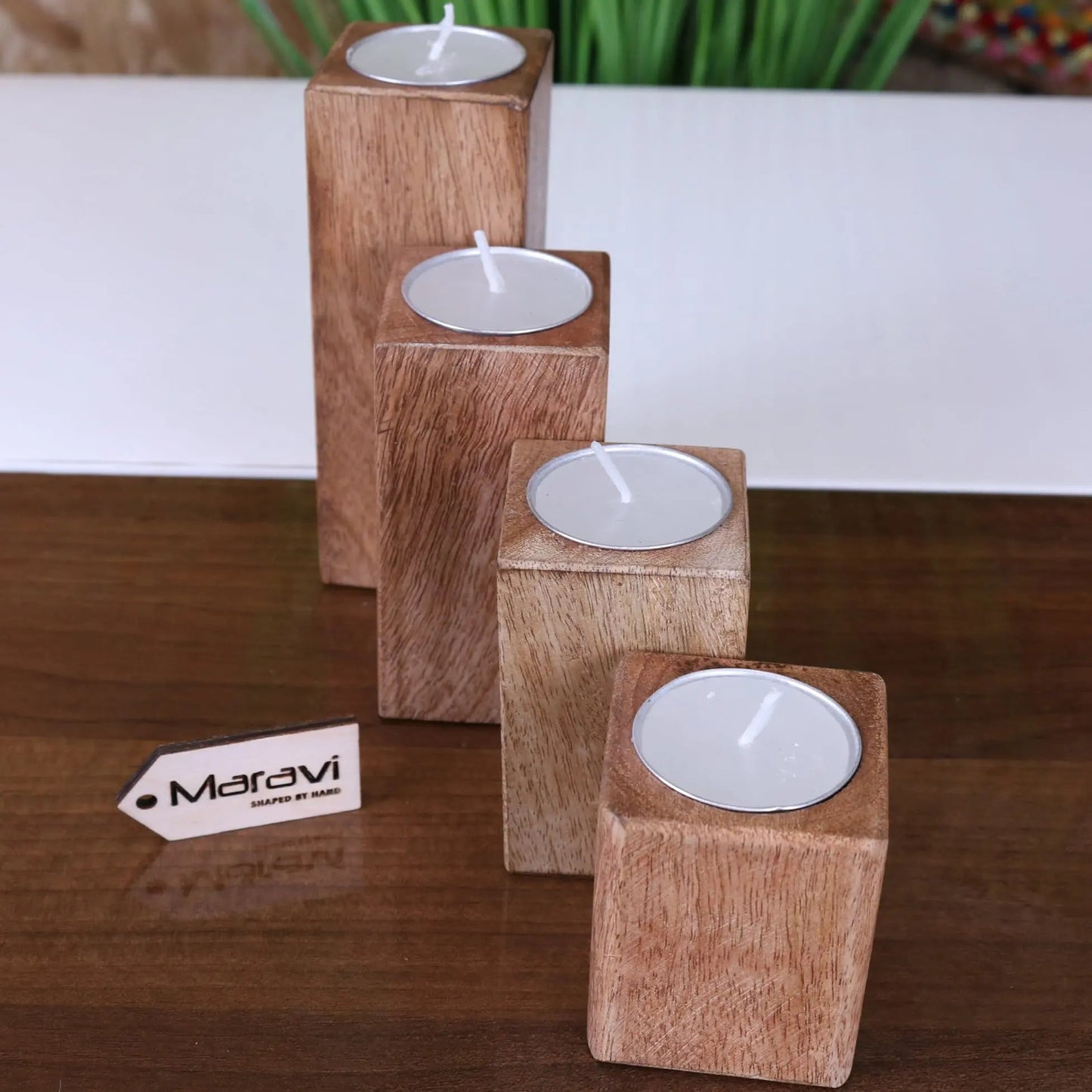 Bure Mango Wood Tea Light Holders ~ Set of 4