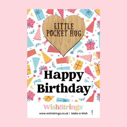 WishStrings Pocket Hug – Happy Birthday Gift Token | Birthday Keepsake | Thoughtful Letterbox Hug | Wooden Heart Card for Friends & Family