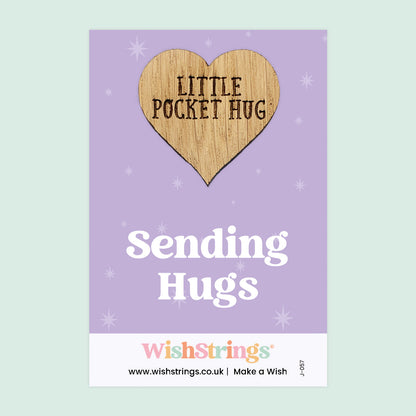 WishStrings Pocket Hug – Sending Hugs Wooden Token Gift | Thinking of You | Long Distance Support Keepsake | Letterbox Gift for Friends & Family