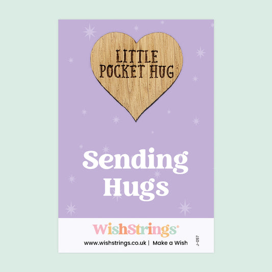 WishStrings Pocket Hug – Sending Hugs Wooden Token Gift | Thinking of You | Long Distance Support Keepsake | Letterbox Gift for Friends & Family