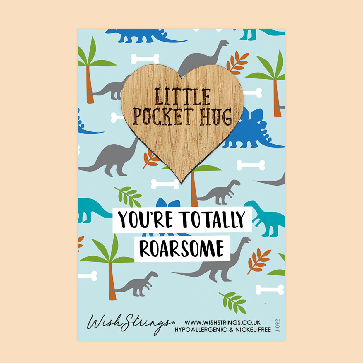 Pocket Hug - You’re Totally Roarsome, Dinosaur Pattern Design | Fun Gift for Someone Special | Keepsake Token for Sending Hugs & Expressing Love